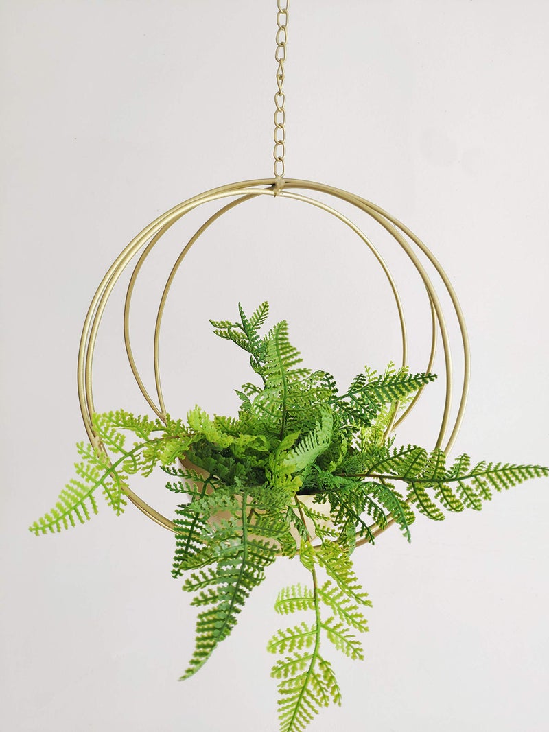 RISEON Boho Gold Metal Plant Hanger,Metal Geometric Hanging Planter, Modern Planter, Mid Century Air Plant Holder Stand, Minimalist Planter for Indoor Outdoor Home Wedding Decor - Image 1